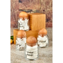 4'lü Cam Top Kapaklı Set: Kulak Pamuğu, Makyaj Pamuğu, Diş Ipi, Pamukluk 300 ml