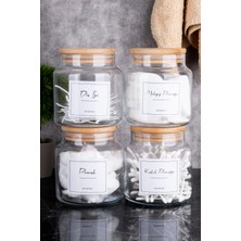 4'lü Cam Banyo Seti Ahşap Kapaklı Pamuk, Diş Ipi, Makyaj Pamuğu Organize Seti