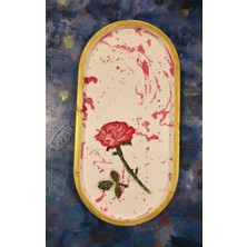 Kabarma Gül Desenli Şık Banyo ve Takı Tabağı, Altın ve Kırmızı Detaylı Tasarım