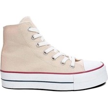 Mergenshoes Uzun Bej Kadın Keten Spor Ayakkabı Sneakers