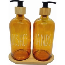 Bambu Tepsili Cam Sıvı Sabunluk Seti, Bulaşık ve El Sabunu Için, Şık ve Kullanışlı