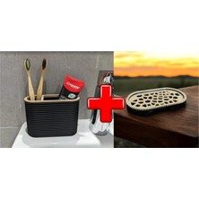 Siyah Diş Fırçalık ve Sabunluk Seti, Şık ve Pratik Banyo Aksesuarı
