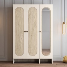 Variant Mobilya Münih 3 Kapaklı (23) Gardırop Krem / Traverten Mermer