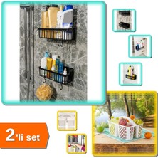 Yapışkanlı Mutfak ve Banyo Rafı Düzenleyici ile Beyaz Buzdolabı Sepeti, 2'li Set