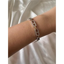 Taşlı Dikdörtgen Zincir Bileklik – İki Renk Modern Kadın Bileklik