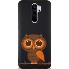 PrintiFy Xiaomi Redmi Note 8 Pro ile Uyumlu Baykuş (0214A) Tasarımlı Siyah Lansman Silikon Kılıf