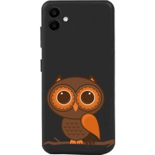 PrintiFy Samsung Galaxy A06 ile Uyumlu Baykuş (0214A) Tasarımlı Siyah Lansman Silikon Kılıf