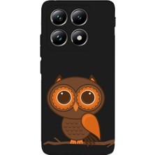 PrintiFy Xiaomi Mi 14T ile Uyumlu Baykuş (0214A) Tasarımlı Siyah Lansman Silikon Kılıf