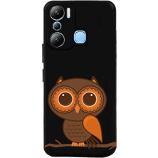 PrintiFy Infinix Hot 20I ile Uyumlu Baykuş (0214A) Tasarımlı Siyah Lansman Silikon Kılıf
