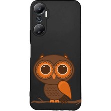 PrintiFy Infinix Hot 20 ile Uyumlu Baykuş (0214A) Tasarımlı Siyah Lansman Silikon Kılıf