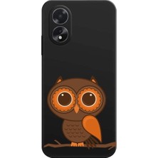 PrintiFy Oppo A18 ile Uyumlu Baykuş (0214A) Tasarımlı Siyah Lansman Silikon Kılıf