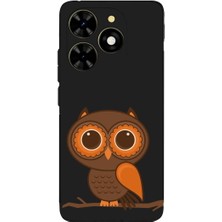 PrintiFy Tecno Spark 20C ile Uyumlu Baykuş (0214A) Tasarımlı Siyah Lansman Silikon Kılıf