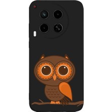 PrintiFy Tecno Camon 30 ile Uyumlu Baykuş (0214A) Tasarımlı Siyah Lansman Silikon Kılıf