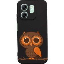 PrintiFy Infinix Hot 50I ile Uyumlu Baykuş (0214A) Tasarımlı Siyah Lansman Silikon Kılıf