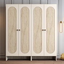 Variant Mobilya Münih 4 Kapaklı (22) Gardırop Krem / Traverten Mermer