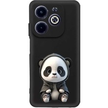 PrintiFy Infinix Hot 40I ile Uyumlu Sevimli Panda (0214D) Tasarımlı Siyah Lansman Kılıf