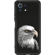PrintiFy Xiaomi Mi 11 Lite ile Uyumlu Kartal (0214C) Tasarımlı Siyah Lansman Kılıf
