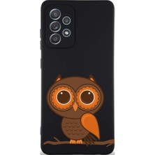 PrintiFy Samsung Galaxy A52 ile Uyumlu Baykuş (0214A) Tasarımlı Siyah Lansman Silikon Kılıf