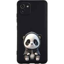 PrintiFy Samsung Galaxy A03 ile Uyumlu Sevimli Panda (0214D) Tasarımlı Siyah Lansman Kılıf