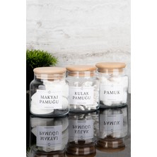 3'lü 500ML Ahşap Kapaklı Pamuk Seti, Cam Kavanoz, Banyo ve Makyaj Organize