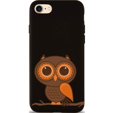 PrintiFy iPhone 7 ile Uyumlu Baykuş (0214A) Tasarımlı Siyah Lansman Silikon Kılıf