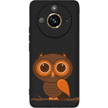 PrintiFy Realme 11 Pro ile Uyumlu Baykuş (0214A) Tasarımlı Siyah Lansman Silikon Kılıf