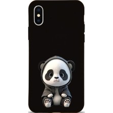 PrintiFy iPhone x ile Uyumlu Sevimli Panda (0214D) Tasarımlı Siyah Lansman Kılıf