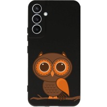 PrintiFy Samsung Galaxy S23 Fe ile Uyumlu Baykuş (0214A) Tasarımlı Siyah Lansman Silikon Kılıf