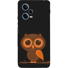 PrintiFy Xiaomi Redmi Note 12 Pro 5g ile Uyumlu Baykuş (0214A) Tasarımlı Siyah Lansman Silikon Kılıf
