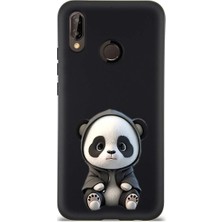 PrintiFy Huawei P20 Lite ile Uyumlu Sevimli Panda (0214D) Tasarımlı Siyah Lansman Kılıf