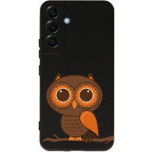 PrintiFy Samsung Galaxy S25 ile Uyumlu Baykuş (0214A) Tasarımlı Siyah Lansman Silikon Kılıf