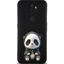PrintiFy Oppo A9 2020 ile Uyumlu Sevimli Panda (0214D) Tasarımlı Siyah Lansman Kılıf