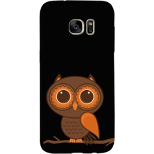 PrintiFy Samsung Galaxy S7 Edge ile Uyumlu Baykuş (0214A) Tasarımlı Siyah Lansman Silikon Kılıf