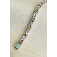 x Detaylı Silver-Gold Ince Su Yolu Bileklik