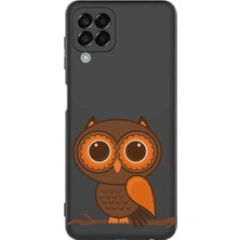 PrintiFy Samsung Galaxy M33 ile Uyumlu Baykuş (0214A) Tasarımlı Siyah Lansman Silikon Kılıf