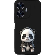 PrintiFy Realme C55 ile Uyumlu Sevimli Panda (0214D) Tasarımlı Siyah Lansman Kılıf