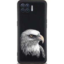 PrintiFy Oppo Reno 4 Lite ile Uyumlu Kartal (0214C) Tasarımlı Siyah Lansman Kılıf