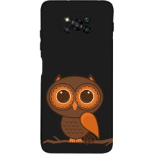PrintiFy Poco X3 Pro ile Uyumlu Baykuş (0214A) Tasarımlı Siyah Lansman Silikon Kılıf