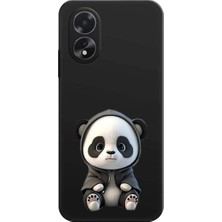 PrintiFy Oppo A18 ile Uyumlu Sevimli Panda (0214D) Tasarımlı Siyah Lansman Kılıf