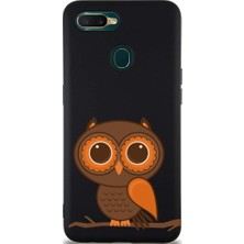 PrintiFy Oppo A5S ile Uyumlu Baykuş (0214A) Tasarımlı Siyah Lansman Silikon Kılıf