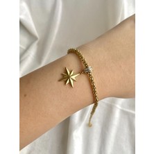 Gold Kutup Yıldızı Zirkon Taşlı Bileklik