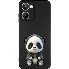 PrintiFy Realme 10 4g ile Uyumlu Sevimli Panda (0214D) Tasarımlı Siyah Lansman Kılıf