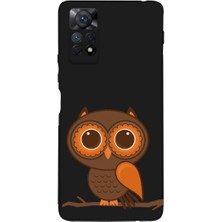 PrintiFy Redmi Note 12 Pro 4g ile Uyumlu Baykuş (0214A) Tasarımlı Siyah Lansman Silikon Kılıf