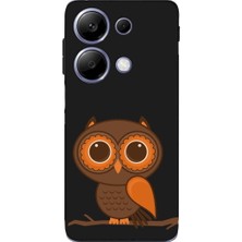 PrintiFy Xiaomi Redmi Note 13 Pro 4g ile Uyumlu Baykuş (0214A) Tasarımlı Siyah Lansman Silikon Kılıf