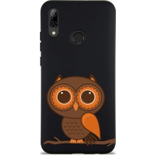 PrintiFy Huawei P Smart 2019 ile Uyumlu Baykuş (0214A) Tasarımlı Siyah Lansman Silikon Kılıf