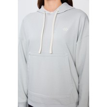 Tommy Life Taş Kompakt Pamuklu Kalın Pürüzsüz Dokulu Kapüşonlu Oversize Fit Kadın Sweatshirt - 97291