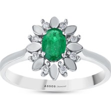 Assos Pırlanta 0.08 Karat Pırlanta Zümrüt Taşlı Oval Yüzük