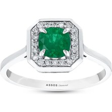 Assos Pırlanta 0.09 Karat Zümrüt Taşlı Pırlanta Yüzük