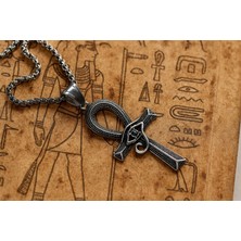Antik Eskitme Çelik Siyah Zirkon Taş Detaylı Eye Of Horus Kolye