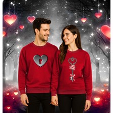 Sedirli Unisex Sevgililer Günü Baskılı Yetişkin Swaetshirt 3 Iplik Şardonlu